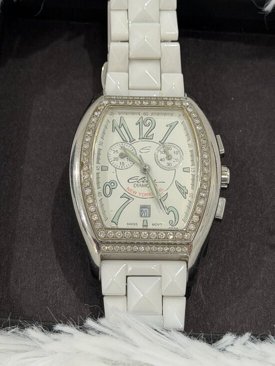 Vintage Elini Barokas New Yorker Diamond Swiss Chrono Watch White Ceramic Strap main image 4